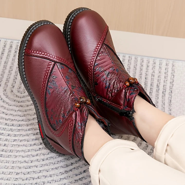 SeraAmsterdam™ | Vintage Bloemen Leren Enkellaarsjes