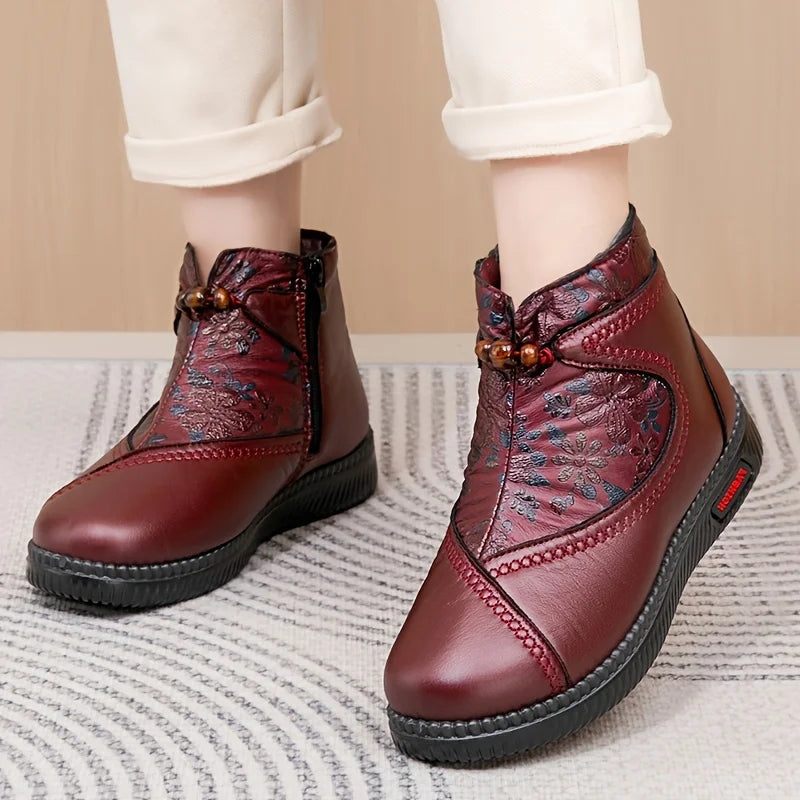 SeraAmsterdam™ | Vintage Bloemen Leren Enkellaarsjes