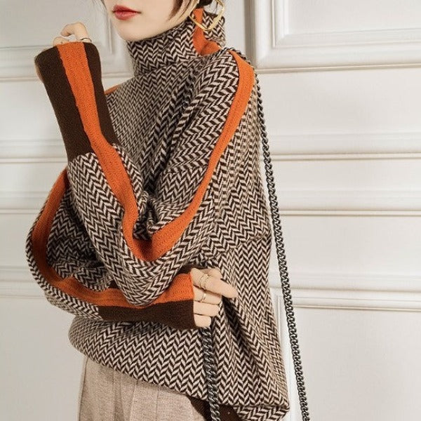 SeraAmsterdam™ | Sweater met hoge kraag in opvallende strepen